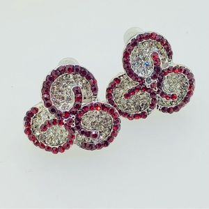 Ruby red pave crystal stud earrings 20mm x 20mm